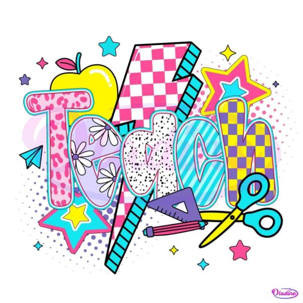 Retro Checkered Preppy Teach PNG