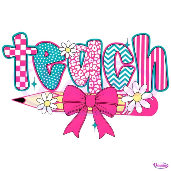 Retro Checkered Teacher Pencil Coquette Preppy PNG