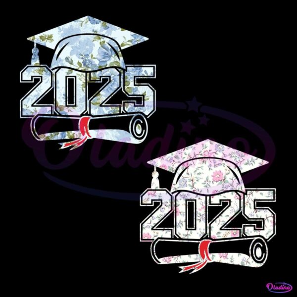 Retro Floral Graduation Class Senior Congrats 2025 PNG