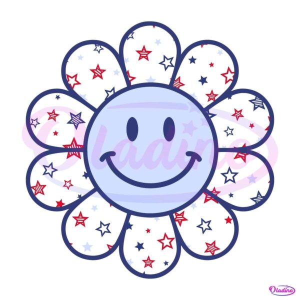 Retro Smiley Flower Groovy Independence Day America PNG