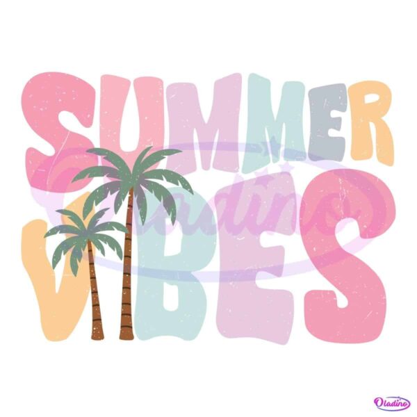 Retro Summer Vibes Palm Tree Groovy Pastel Beach Vacation PNG