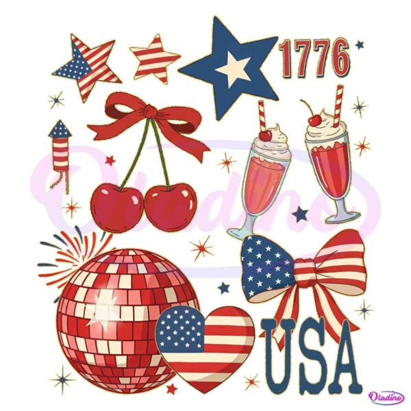 Retro Usa Coquette 1776 America Brushstroke 4Th Of July PNG