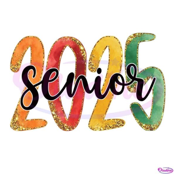 Senior 2025 Glitter Retro Font Class Graduation PNG