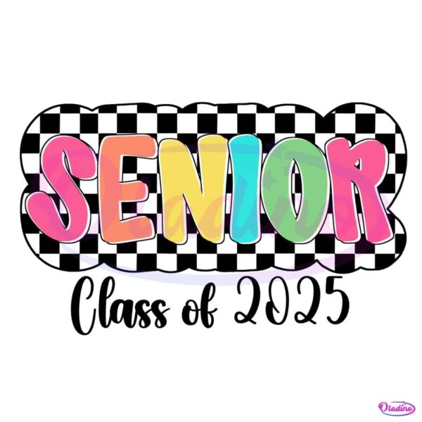 Senior 2025 Retro Bright Checkered Graduation PNG