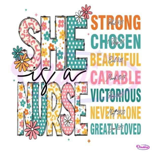 She Is Nurse Christian Floral Bible Verse PNG