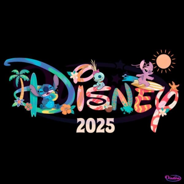 Stitch Angel Scrump Disney Family Trip 2025 Tropical Vacation PNG