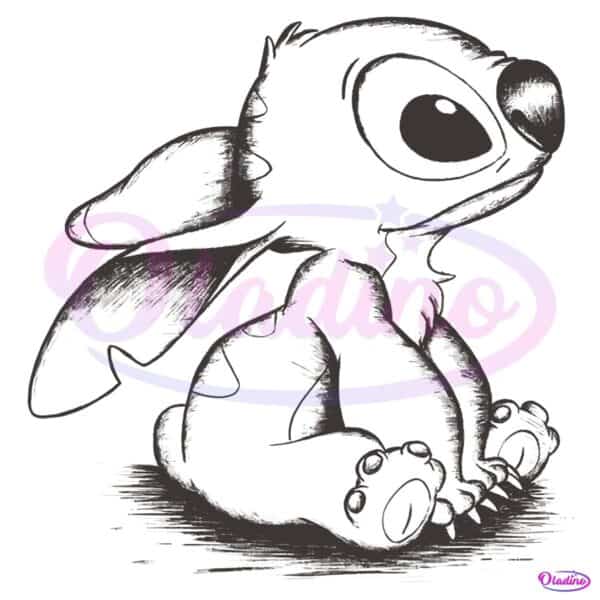 Stitch Sitting Sketch Hand Drawn Style PNG