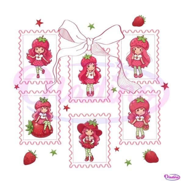 Strawberry Girl Stamp Coquette Cartoon PNG