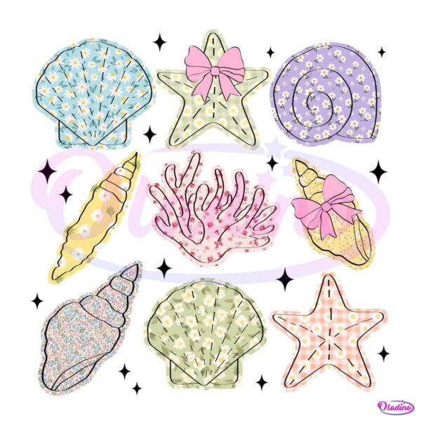 Summer Vibes Wildflower Seashell Clam PNG