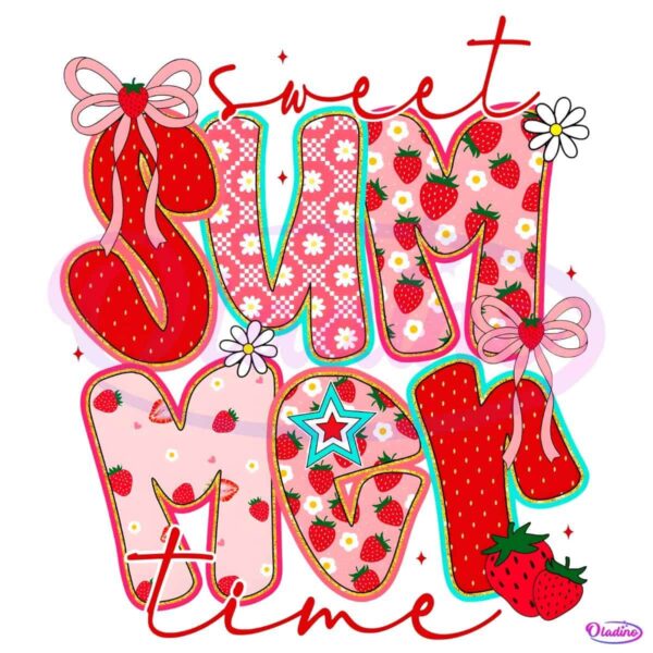 Sweet Summer Time Strawberry Coquette Glitter PNG