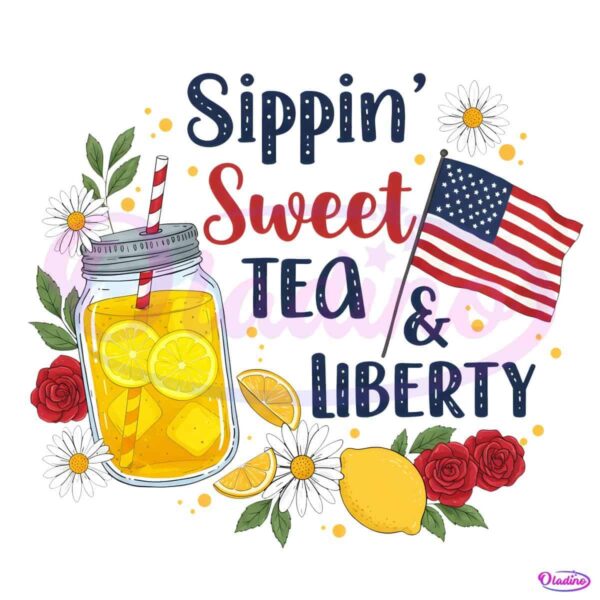 Sweet Tea And Liberty Floral Patriotic Summer Lemon Usa PNG