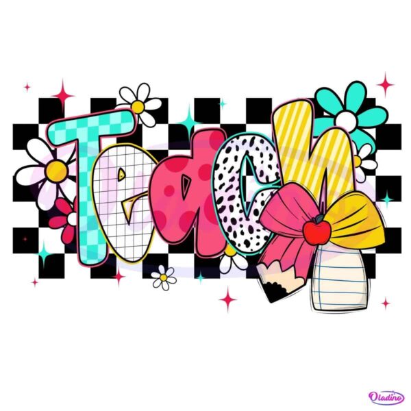 Teacher Pencil Coquette Bow Preppy Teach Love Inspire PNG