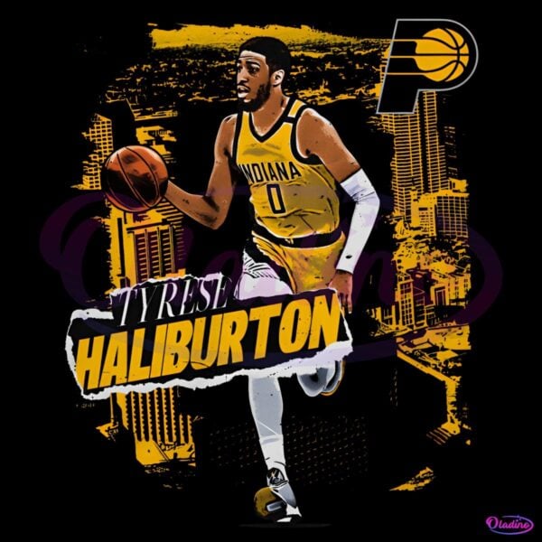 Tyrese Haliburton Indiana Pacers Basketball City Skyline PNG