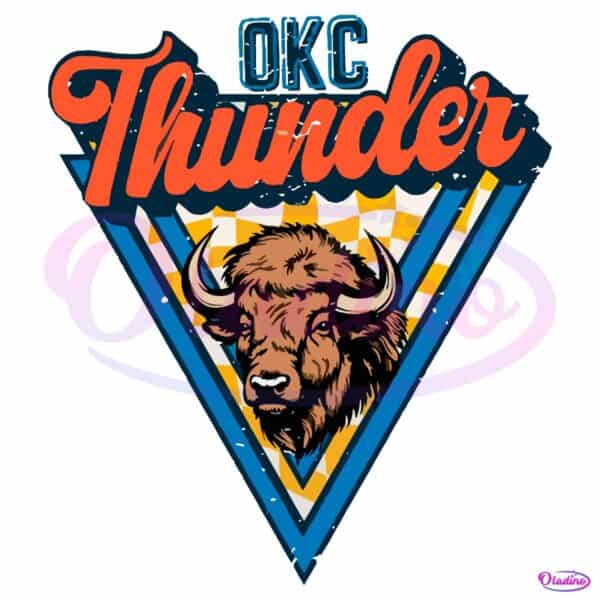 Vintage Oklahoma City Thunder Retro Bison Triangle Basketball PNG