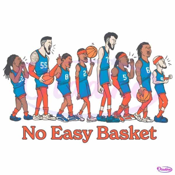 Cartoon Oklahoma City Thunder Players Lined Up With No Easy Basket Text PNG