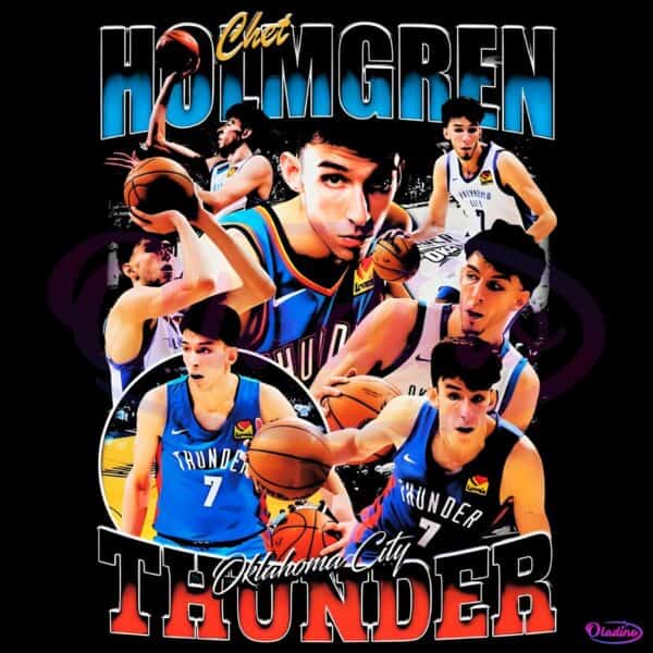 Chet Holmgren Oklahoma City Thunder Retro Basketball Collage PNG