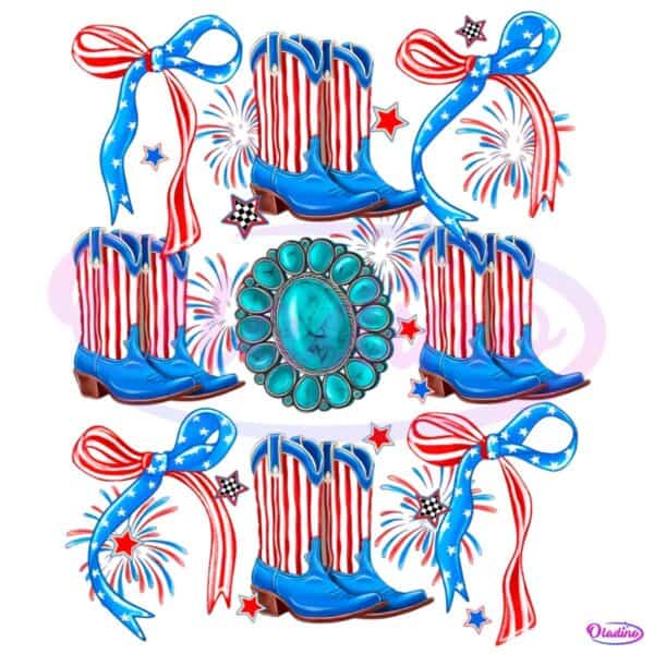 Cowgirl Boots Turquoise Patriotic Coquette American Flag PNG