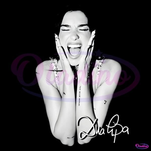 Dua Lipa Screaming Black And White Portrait Signature Style PNG