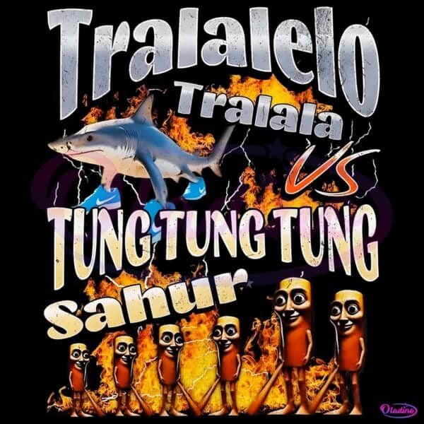 Funny Tralalero Tralala Vs Tung Tung Tung Sahur Brainrot Character Battle PNG