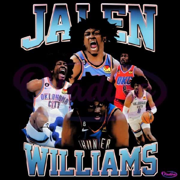 Jalen Williams Oklahoma City Thunder Retro Basketball Action Collage PNG