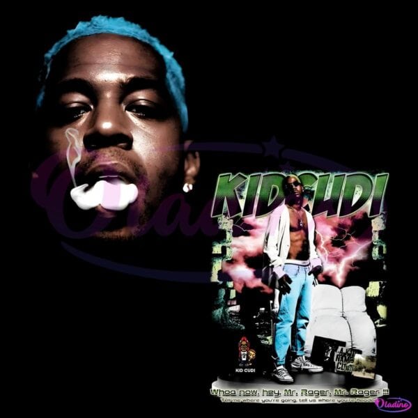 Kid Cudi Smoking Face Blue Hair Front And Street Pose Lightning Back PNG