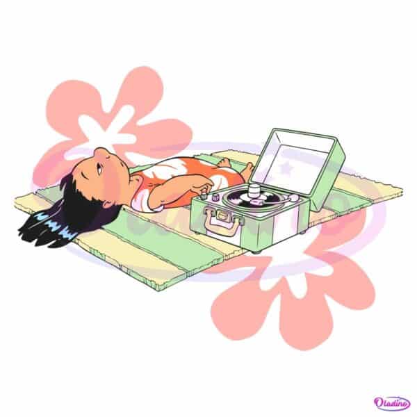 Lilo Relaxing On Beach Mat With Record Player Summer Vibes Cartoon SVG