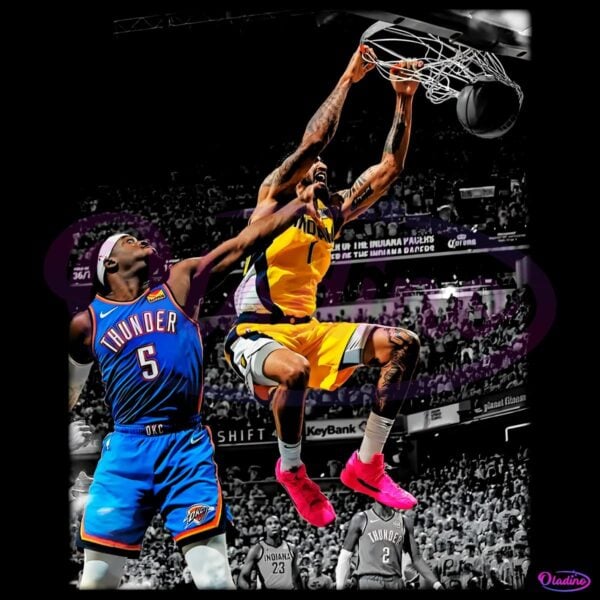Obi Toppin Jr Powerful Dunk Basketball Vintage PNG