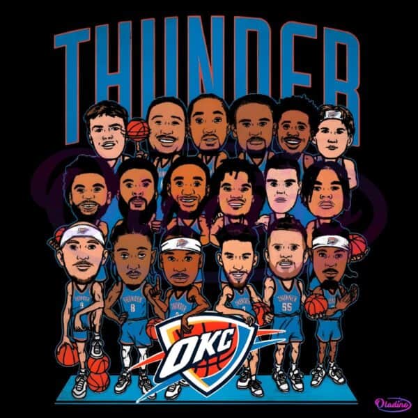 Oklahoma City Thunder 2025 Roster Caricature Cartoon Players PNG