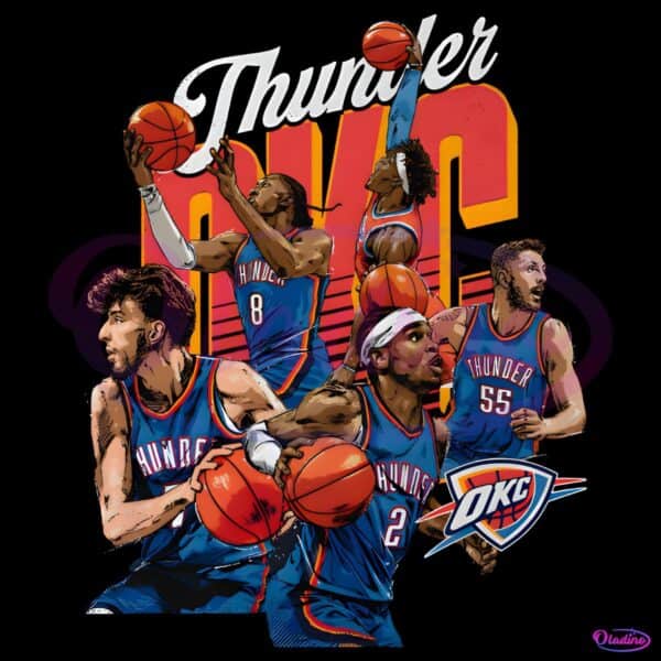 Oklahoma City Thunder Starting Five Basketball Team Art 2025 PNG