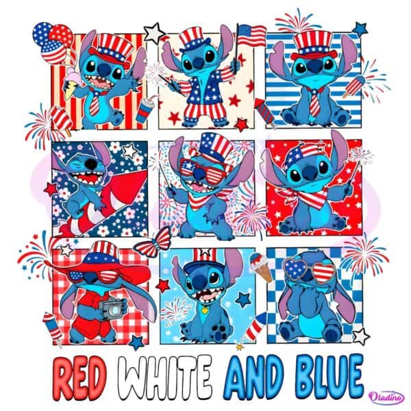 Red White And Blue Stitch Fourth Of July Usa Celebration PNG