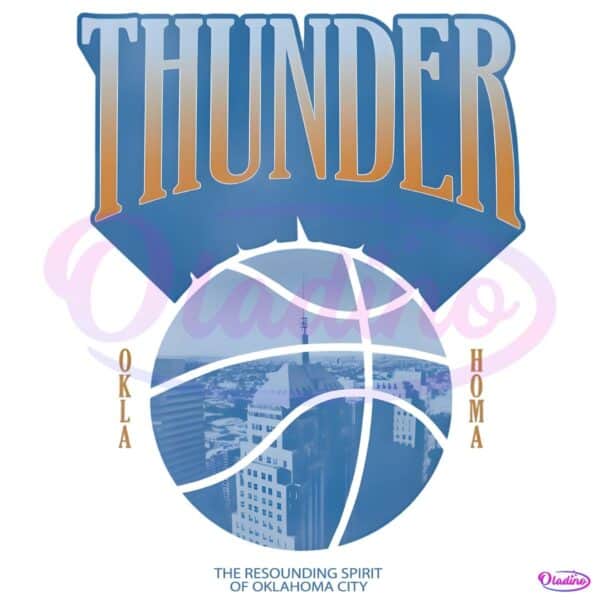 Resounding Spirit Of Oklahoma City Thunder Vintage Basketball Skyline PNG