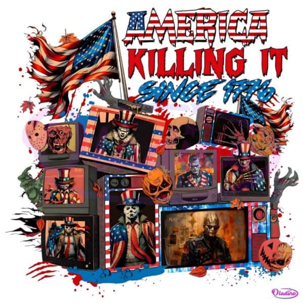 Retro America Killing It Since 1776 Horror Tv Collage PNG