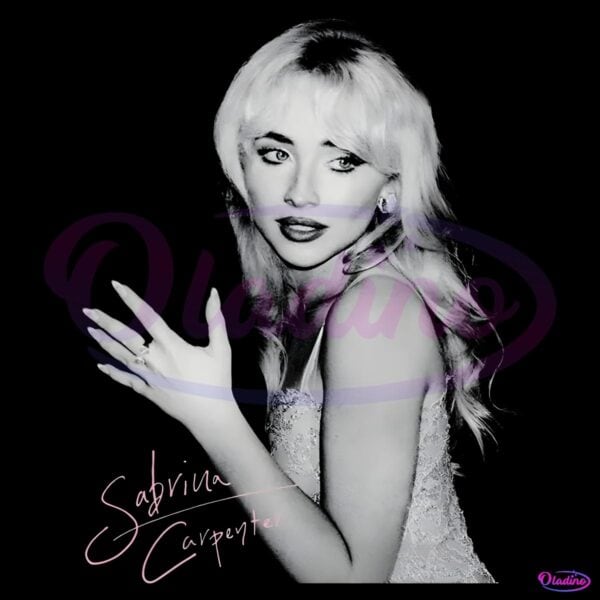 Sabrina Carpenter Retro Glam Pose Black And White Signature PNG