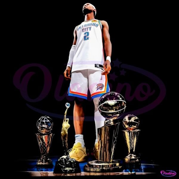 Shai Gilgeous Alexander 2025 Thunder White Jersey Trophy Showcase PNG