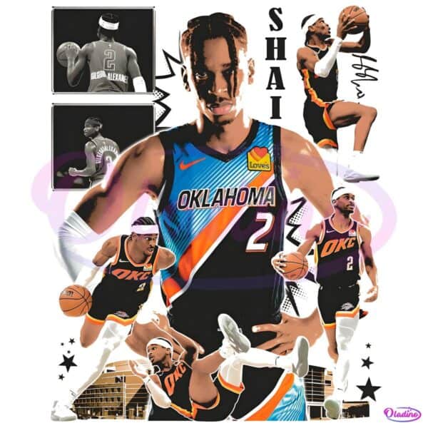 Shai Gilgeous Alexander Oklahoma City Thunder Action Collage Graphic PNG