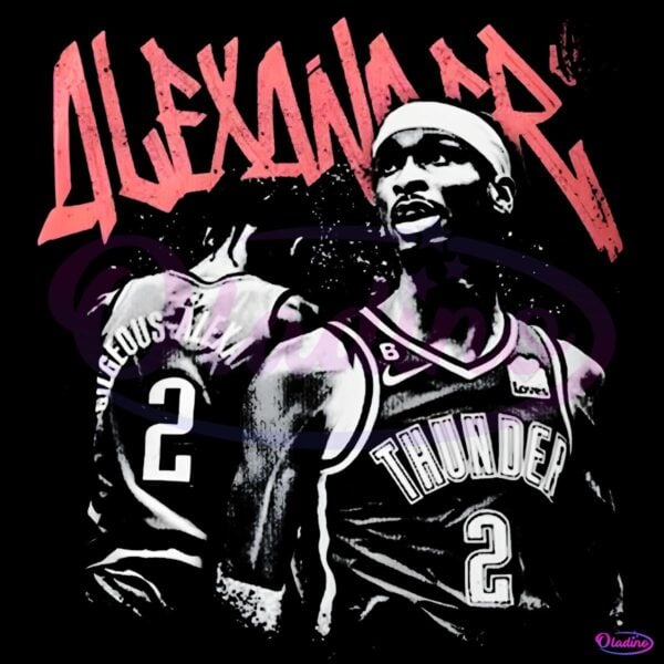 Shai Gilgeous Alexander Oklahoma City Thunder Black White Graffiti Vintage PNG