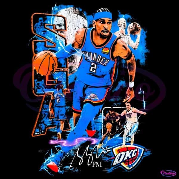 Shai Gilgeous Alexander Vintage Thunder Mvp Art Style PNG
