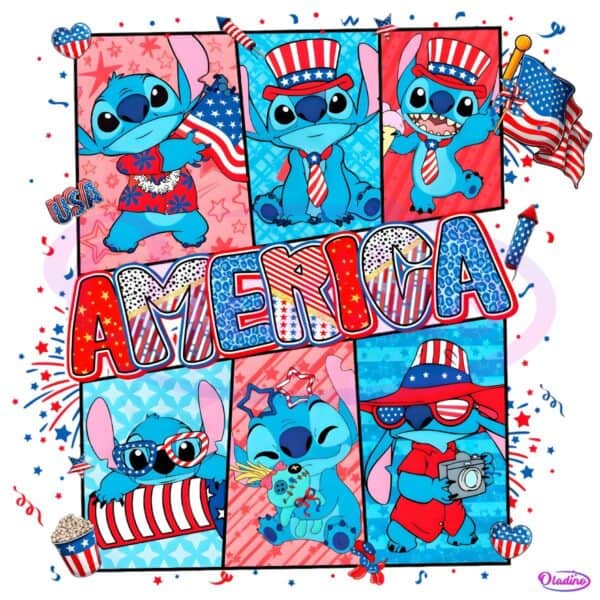 Stitch Retro America Fourth Of July Cartoon Coquette PNG