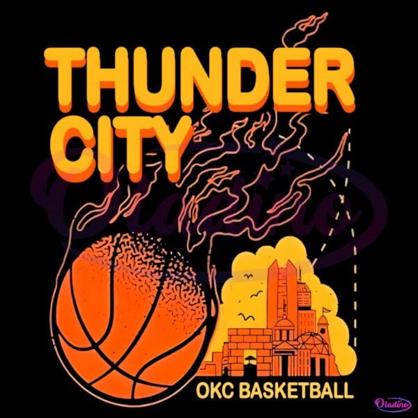 Thunder City Okc Basketball Retro Fireball PNG