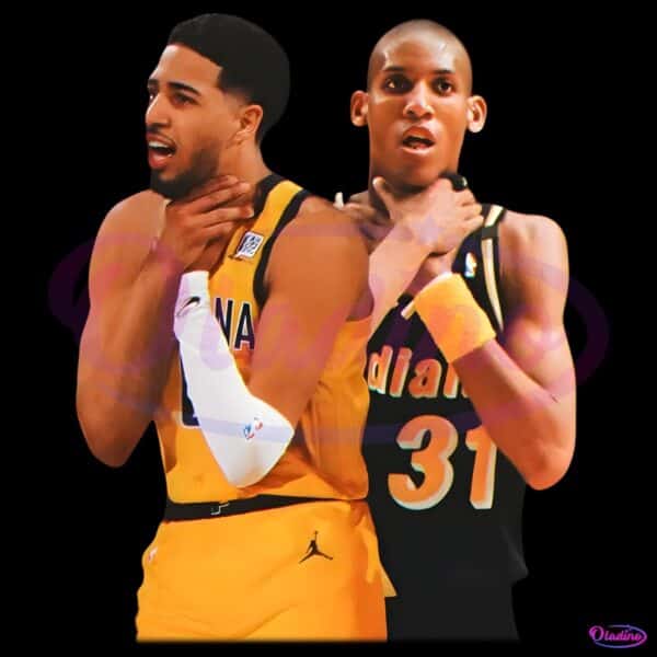 Tyrese Haliburton And Reggie Miller Indiana Pacers Choke Pose Vintage PNG