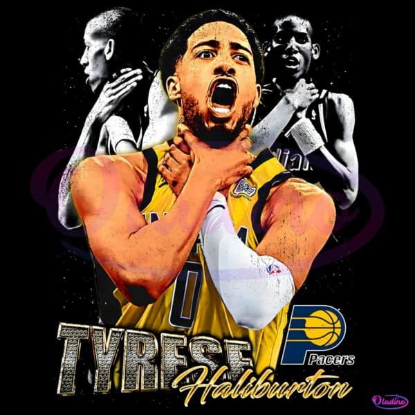 Tyrese Haliburton Choke Celebration Indiana Pacers Vintage PNG