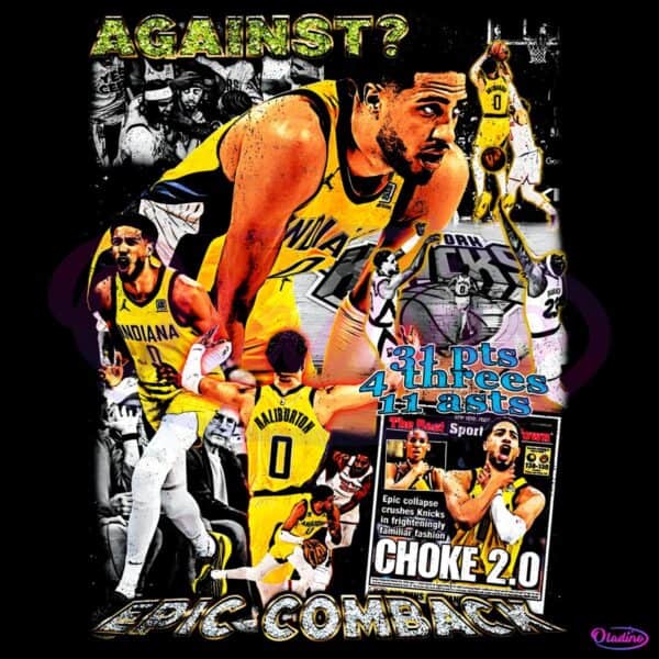 Tyrese Haliburton Epic Comeback Against Knicks Choke 2.0 Vintage PNG