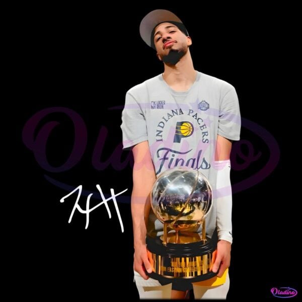 Tyrese Haliburton Holding Trophy Indiana Pacers 2025 Finals Vintage PNG