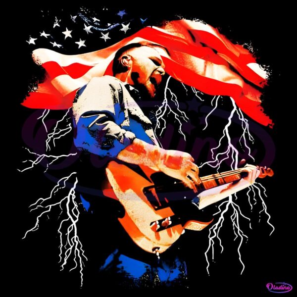 Zach Bryan Guitar American Flag Lightning PNG
