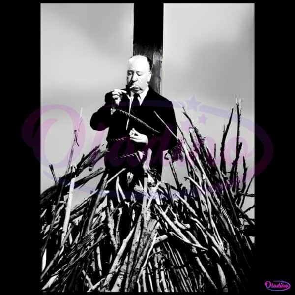 Alfred Hitchcock Field Cross Scene Vintage Monochrome PNG