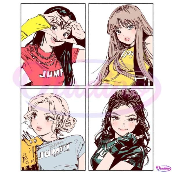 Blackpink Jump Anime Style Illustration PNG