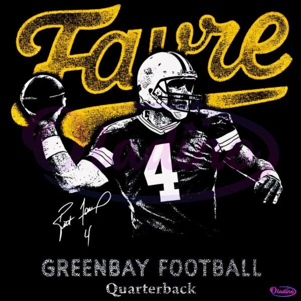 Brett Favre Green Bay Football Quarterback Number Four Vintage Stamp Style PNG