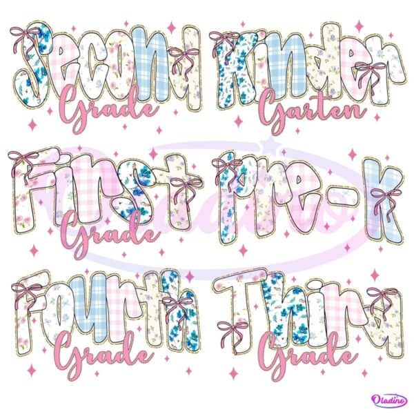 Coquette Floral Back To School Teacher Grade Level Design PNG Bundle