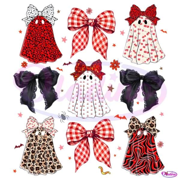 Coquette Ghost Bow Leopard Halloween Cute Spooky Season PNG