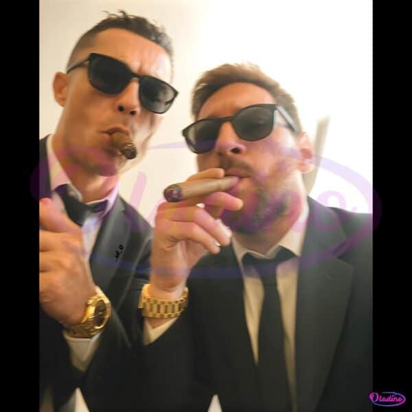Cristiano Ronaldo Lionel Messi Cool Suit Cigar Boss Style PNG